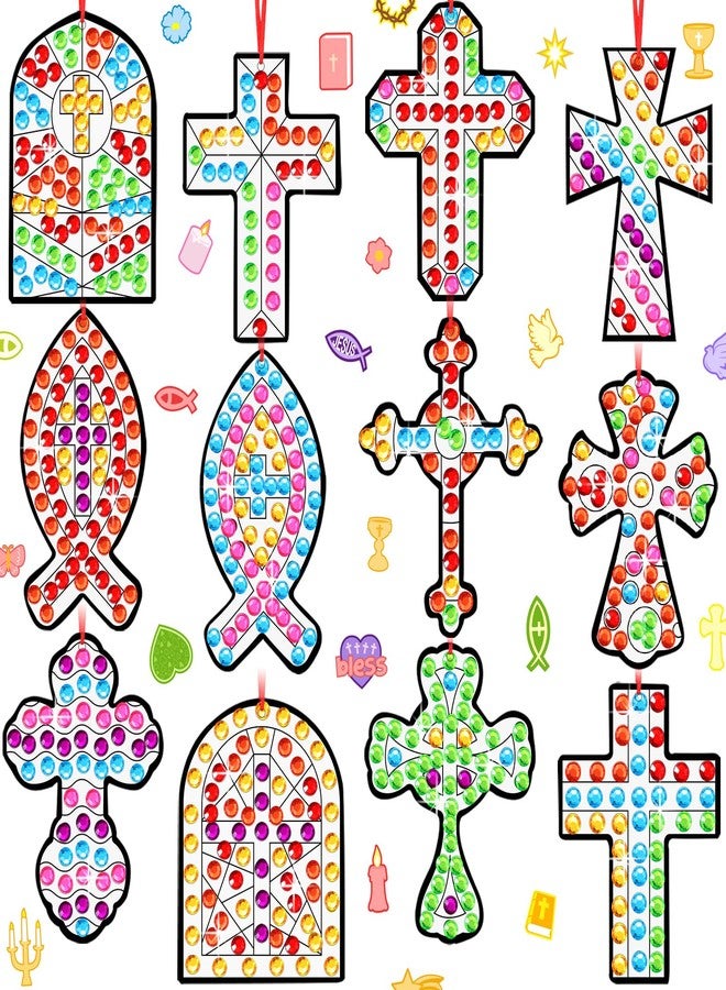 WinnerWhy 36 Set Christian Crafts Religious Diamond Art DIY Cross Diamond Painting Hanging Ornaments Jesus 5d Gem Art Kits for Sunday School VBS Church Classroom Activities - Image 1